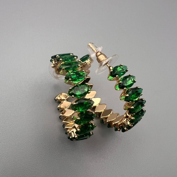 fashion Jewelry - 5/25 Elegant Green and Gold Hoop Earrings